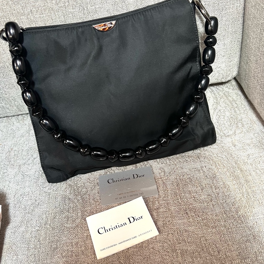 ✨CHRISTIAN DIOR✨ Black Nylon Malice Beaded Handle Bag 3 Compartments, Zip top